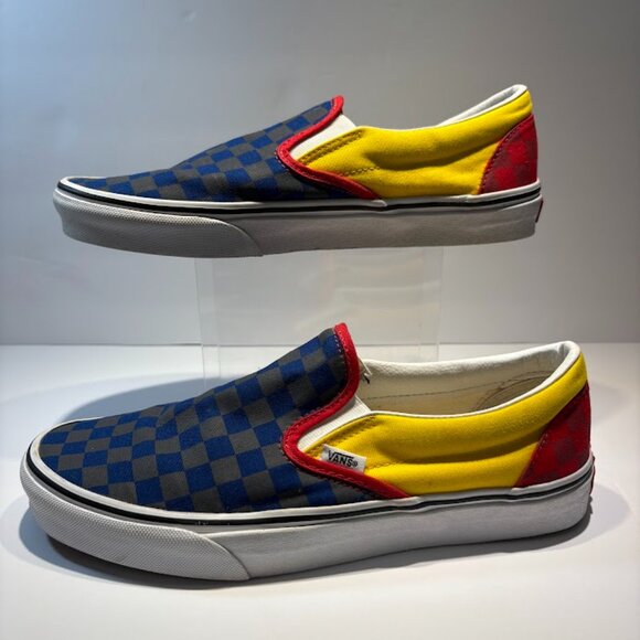 Vans OTW Rally Classic Slip On Sneakers Blue Gray Yellow Red Checkerboard - 9.5 - Picture 3 of 10